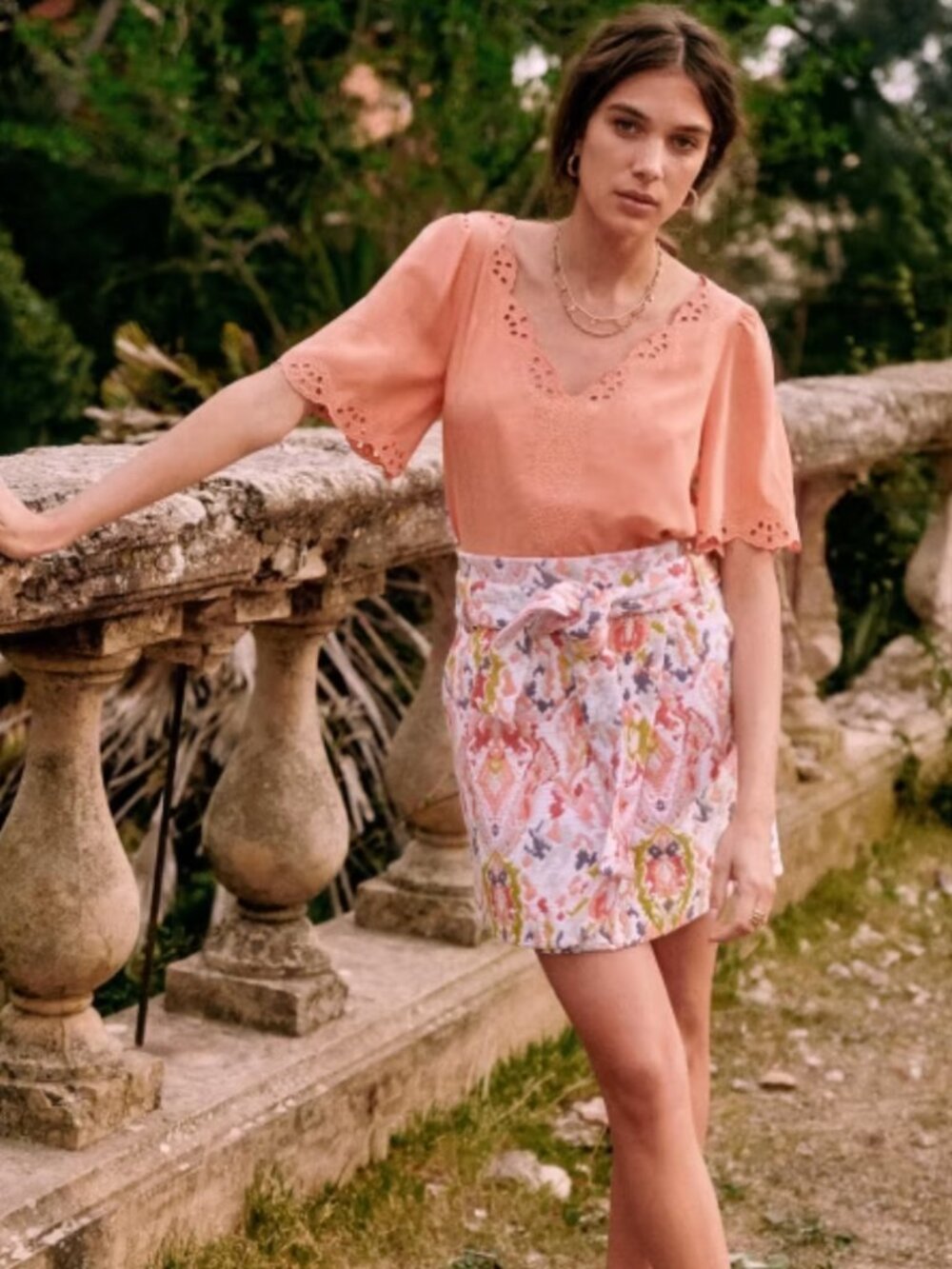 NWT Sezane Leandra Skirt — Orange and Red Jacquard / 4